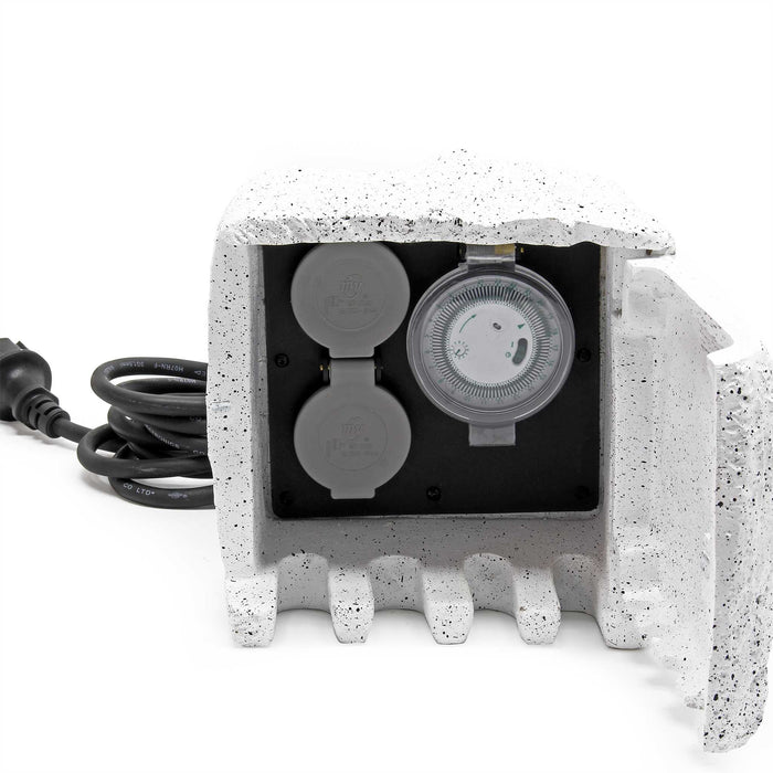 Presa multipla con timer, effetto pietra, Multipresa per esterno con 2 prese, protezione IP44