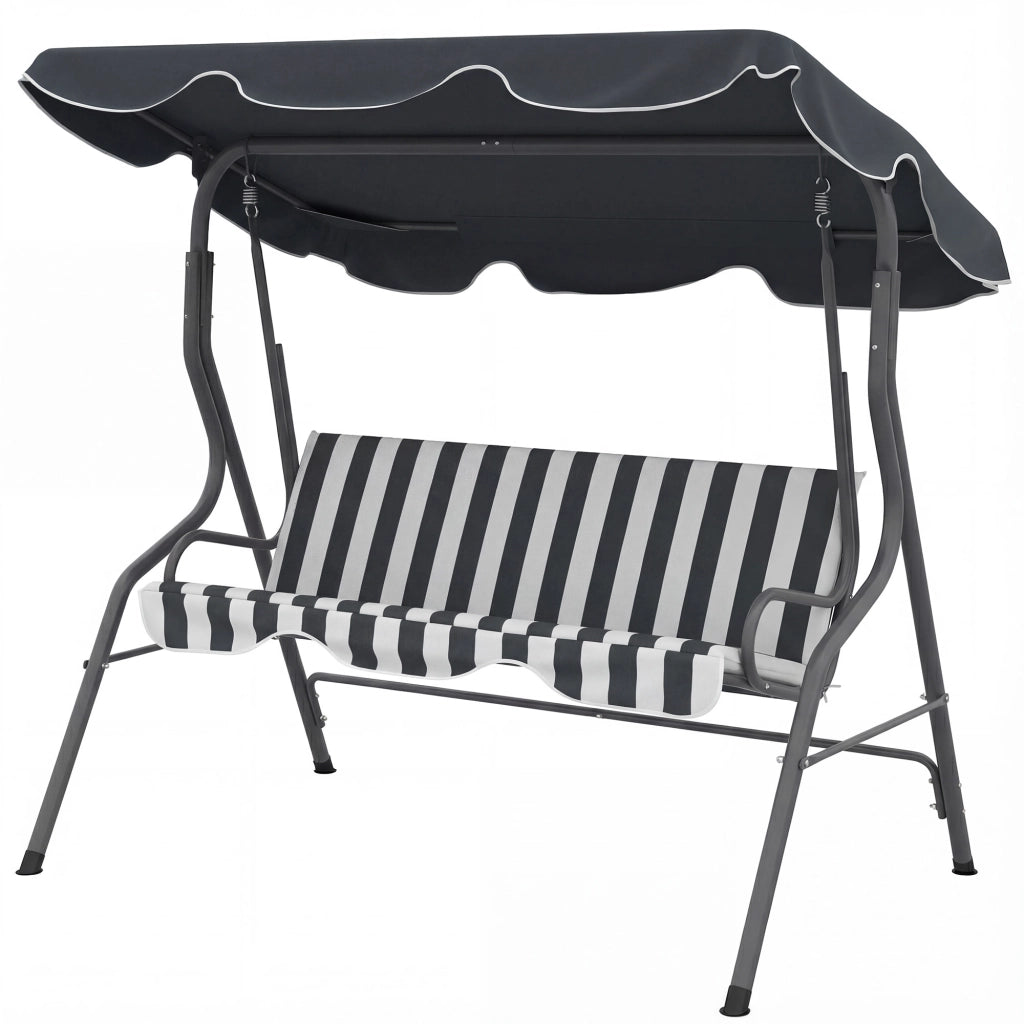 Balancelle da Giardino 3 Posti con Cuscini Grigio e Bianco ¨C zephmum ¨C Grigio, Bianco, 3 Posti