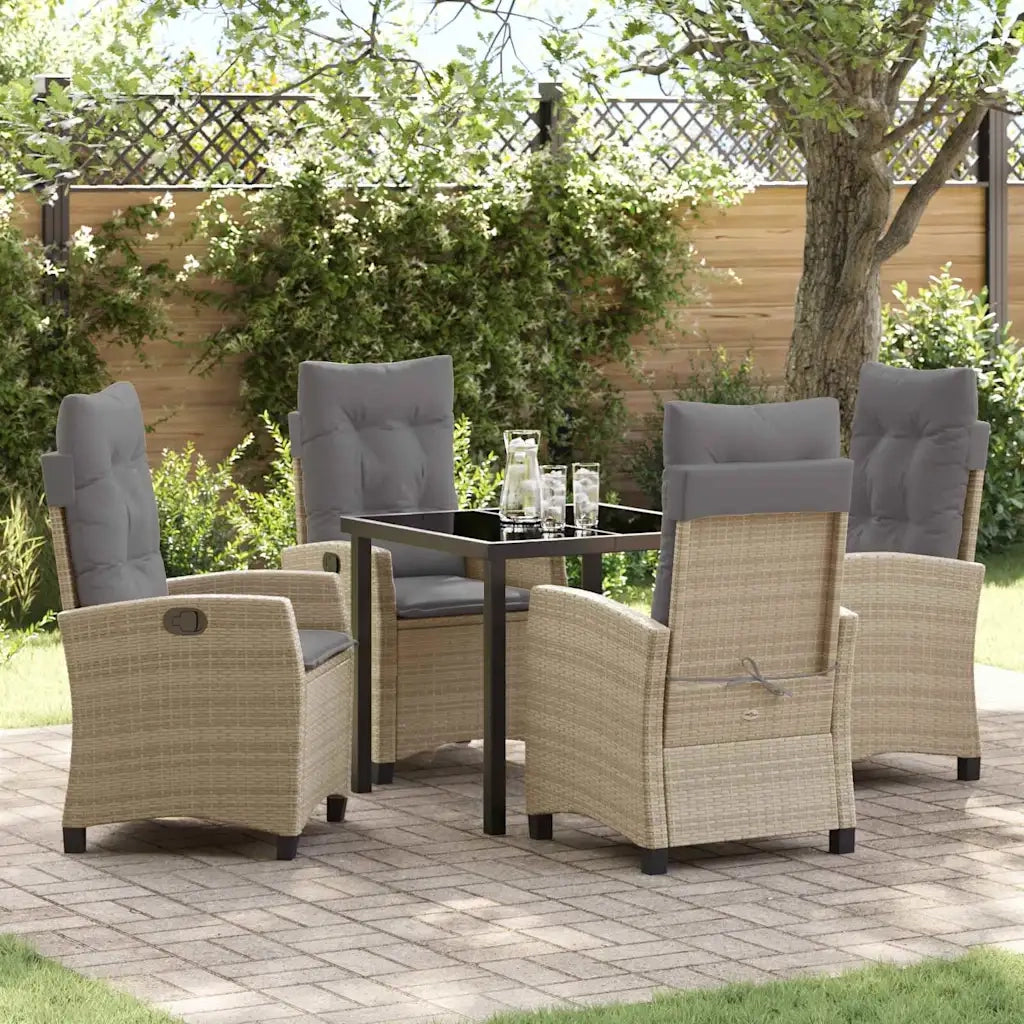 Set da Pranzo per Giardino con cuscino 5 pcs Beige polyrattan