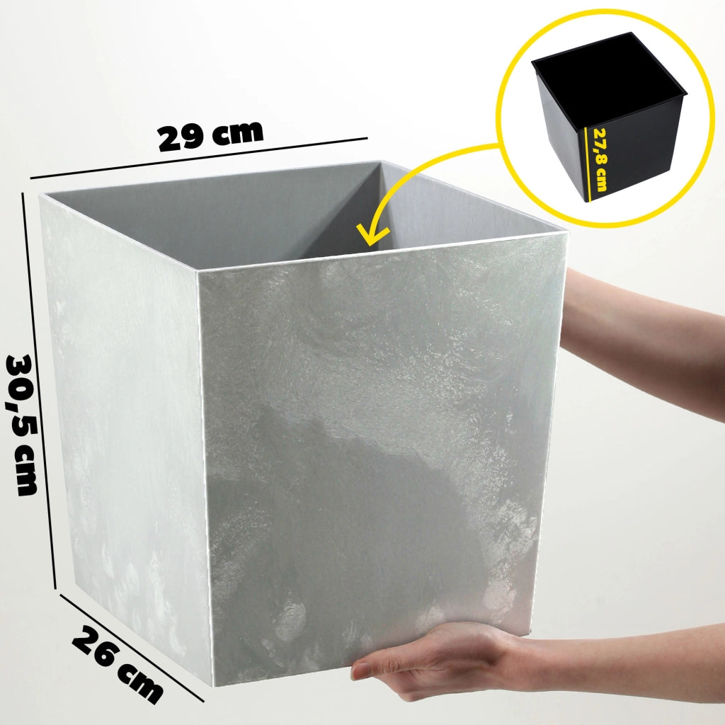 Vaso da fiori KADAX da 30 cm, copertura in plastica grigia con inserto.