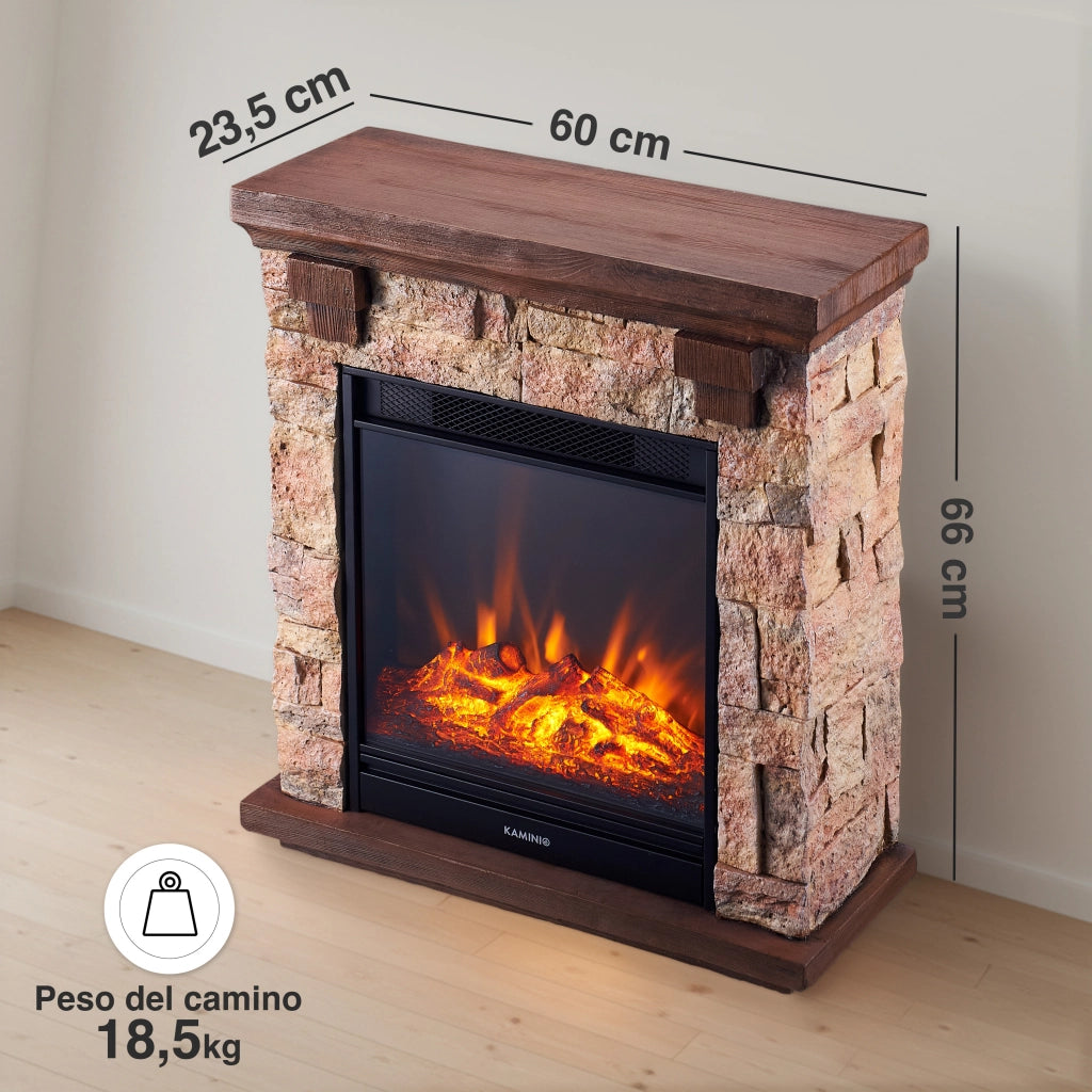 KAMINIO Camino elettrico JUAN - Camino elettrico da appoggio effetto pietra con riscaldamento, effetto fiamma 3D, telecomando - Beige