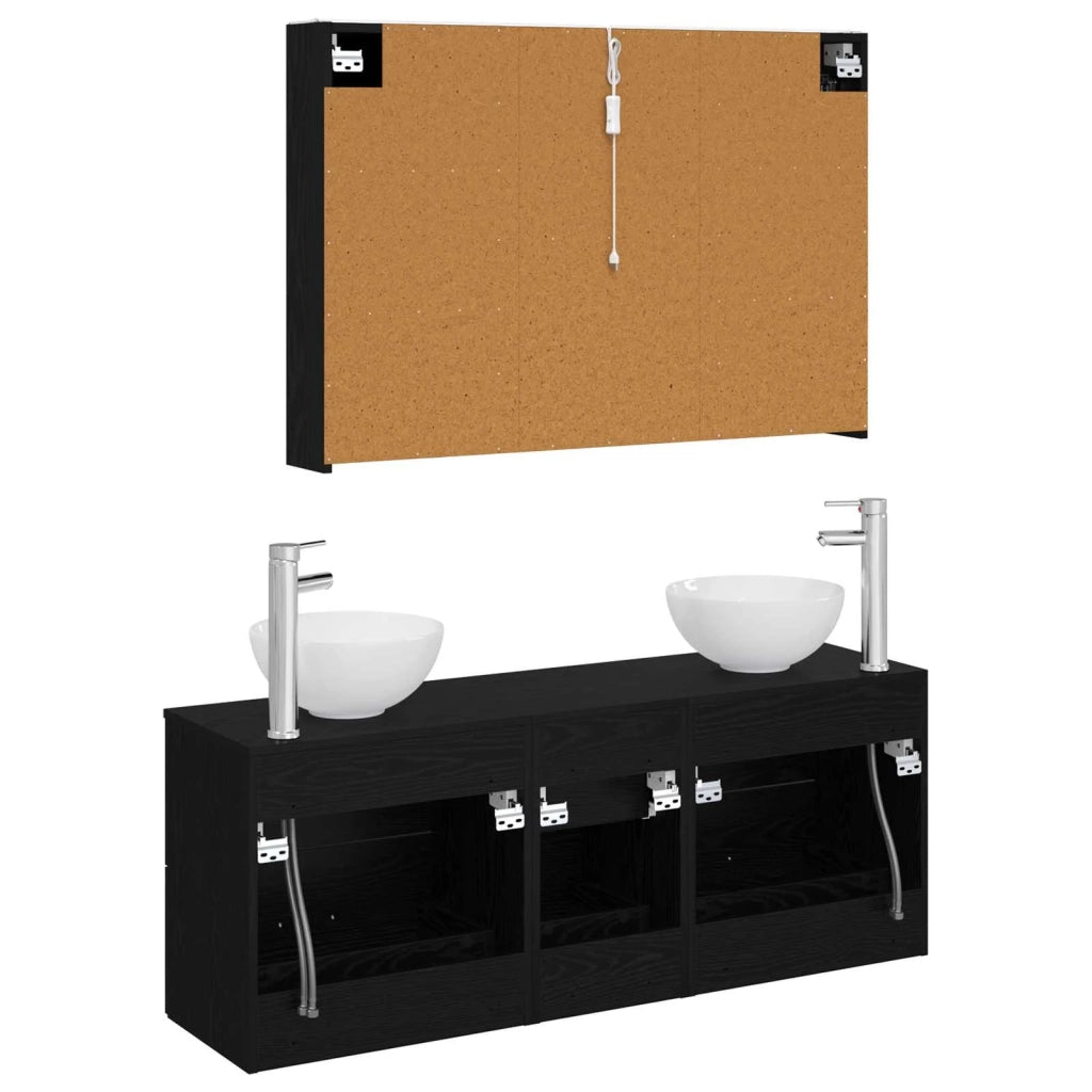 Set di mobili per il bagno 4 pcs Rovere Nero 3406704