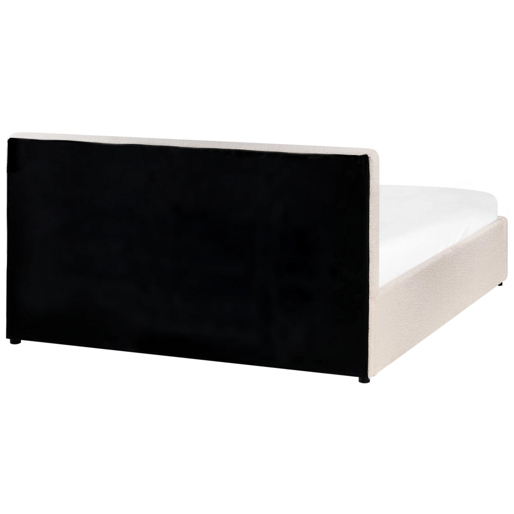 Letto matrimoniale in tessuto bouclè bianco sporco con contenitore 140 x 200 cm Testiera Rivestita Funzione Contenitore