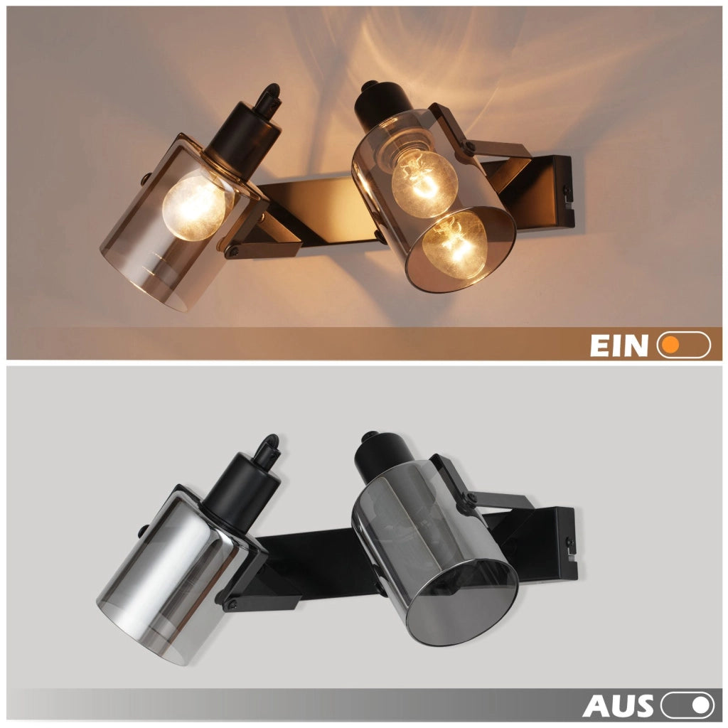 ZMH Faretto da soffitto 2 fiamme vetro grigio fumo E14 per camera letto