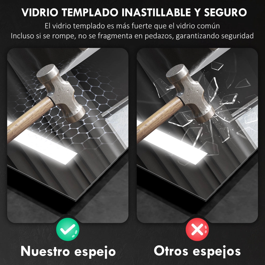 Specchio da Bagno con Luce LED 70x50 cm Antivaho 3 Colori ¨C zephmum ¨C Bianco