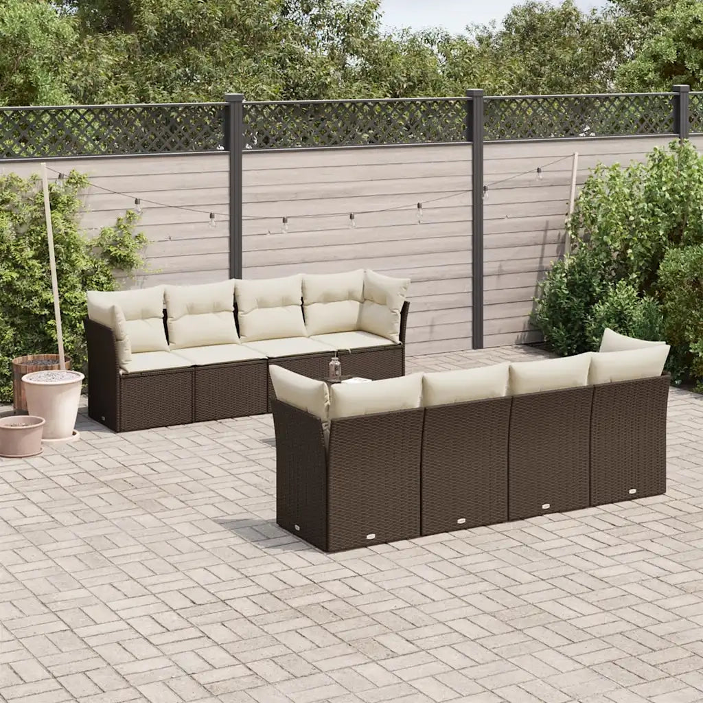 Set Divani da Giardino 9pz con Cuscini Marrone in Polyrattan 3249152