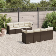 Set Divani da Giardino 9pz con Cuscini Marrone in Polyrattan 3249152