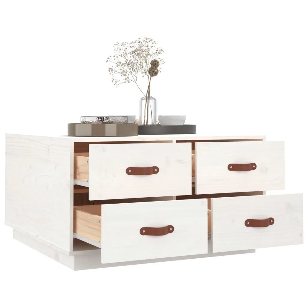 Tavolino da Salotto Bianco 80x80x45 cm Legno Massello di Pino 821518