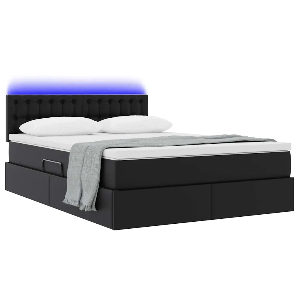 Letto con contenitore e LED Nero 140 x 200 cm Pelle Sintetica 3371033