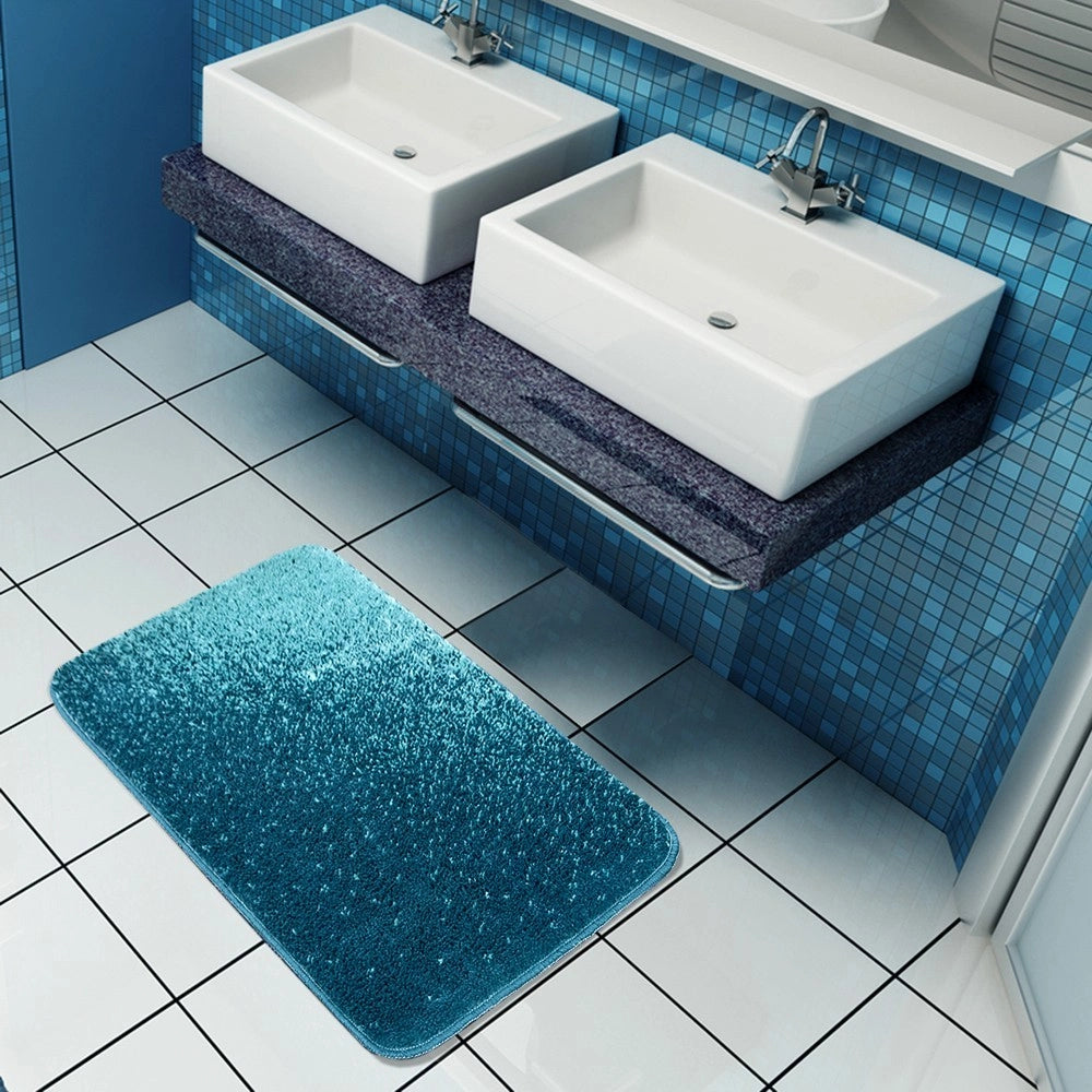 Tappeto Bagno Camera Scendiletto Doccia Vasca Antiscivolo Assorbente Shaggy Soffice IBISCO A Blu - 60x120 cm