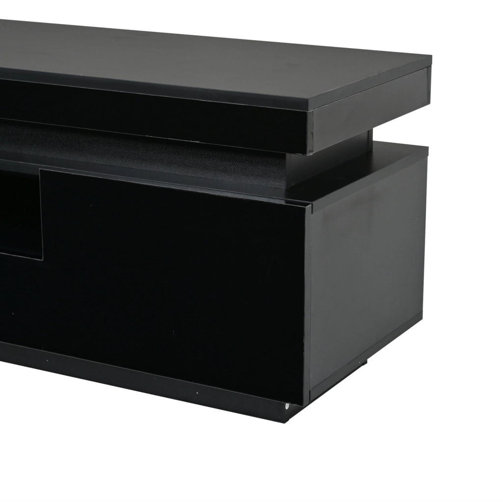 Mobile TV 175x38x45 cm con LED; 2 armadietti a L e 1 cassetto in truciolato nero