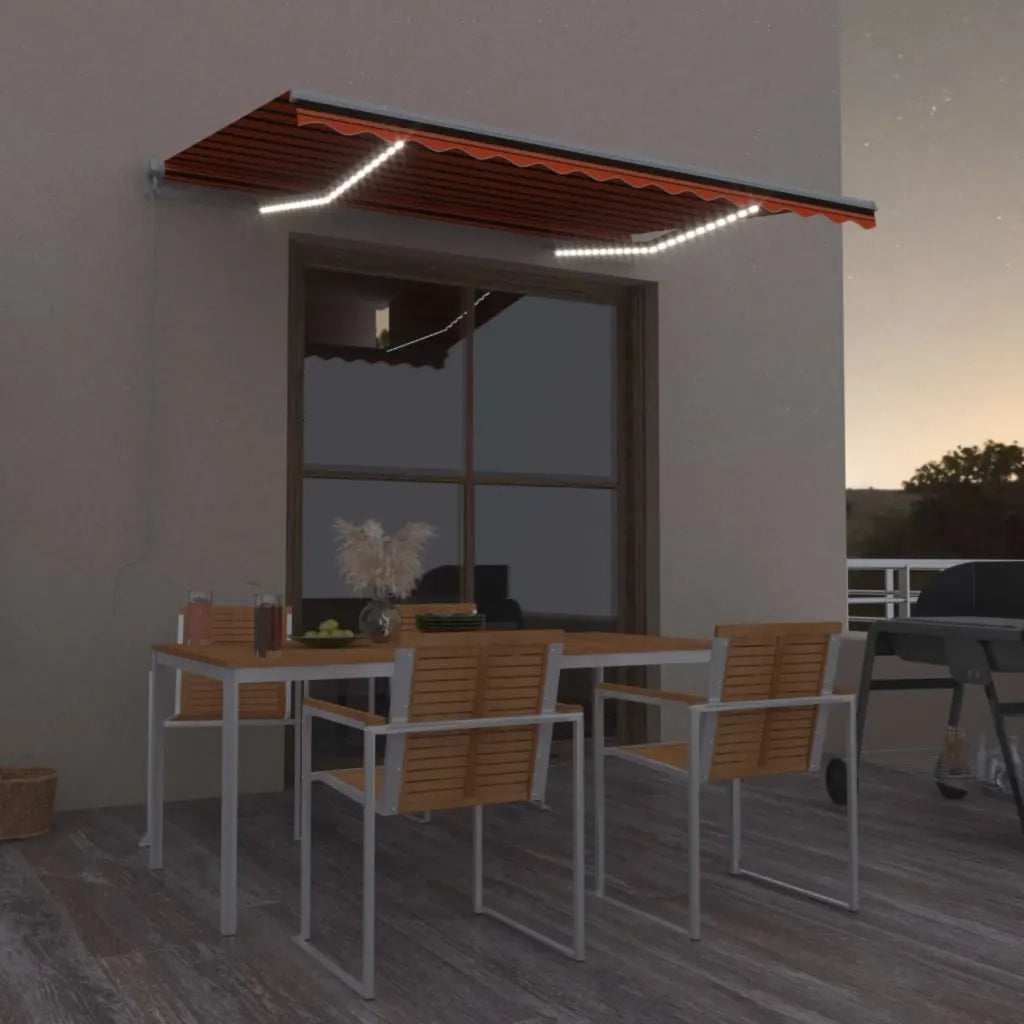 Tenda da Sole Retrattile con LED 350x250 cm Arancione e Marrone 3068885