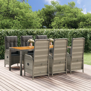 Set da Pranzo da Giardino 7 pz con Cuscini in Polyrattan Grigiocod mxl 100399