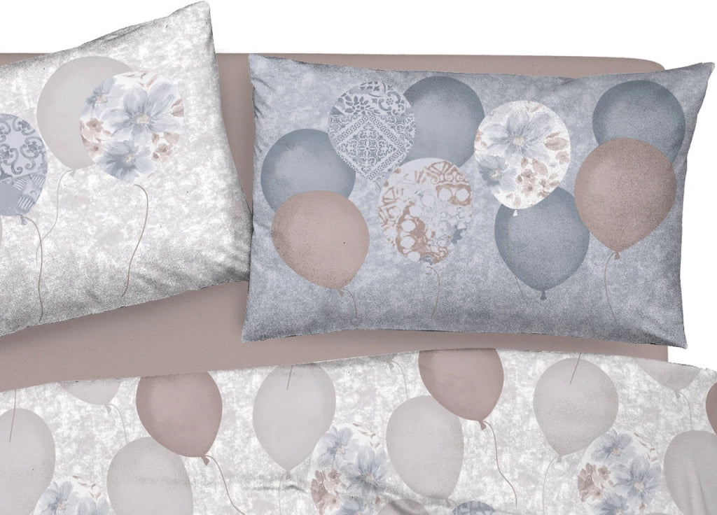 Copripiumino Sacco Piumone Pensieri Delicati Cotone Disegno Palloncini - Singolo - Grigio