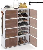 Scarpiera in Plastica a 8/10 Ripiani, Scaffale Componibile per 32/40Paia di Scarpe, Armadietto per Scarpe Salvaspazio con Pannelli Rimovibili e Porte Trasparenti (8 quadrati)