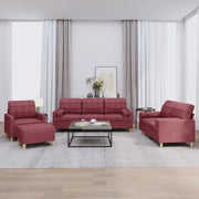 Set di Divani 4 pz con Cuscini Rosso Vino in Tessuto