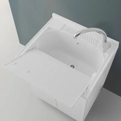 Mobile lavatoio 60x50 bianco con asse strofinatoio e kit scarico