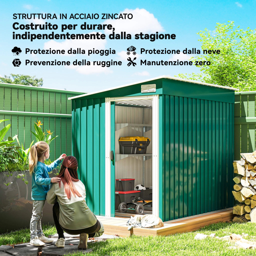 Capanno Attrezzi Giardino in Metallo ¨C Zephmum ¨C Verde 150x200x200 cm