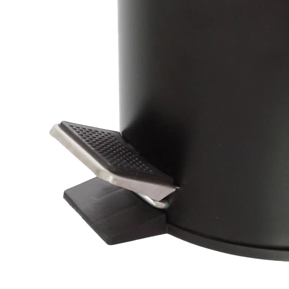 Pattumiera bagno con pedale in acciaio nero opaco e bambù 3 Lt Haiti