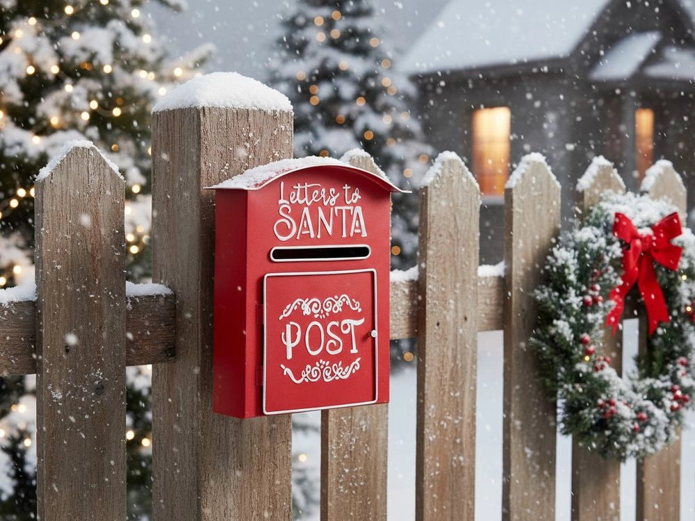 Cassetta postale Lettere a Babbo Natale rossa in metallo per interni e per esterni Motivo natalizio