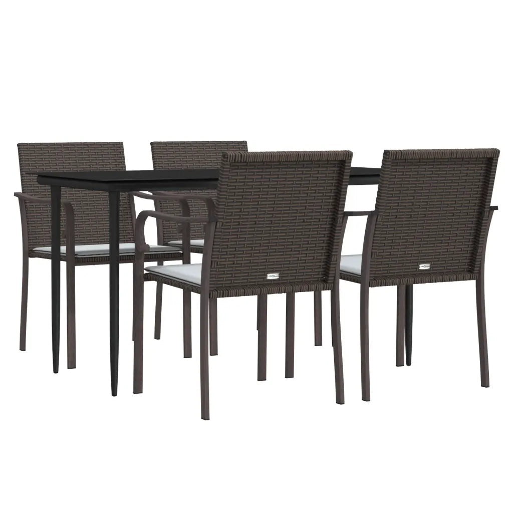 Set Pranzo da Giardino 5pz | Set Salotto da Giardino con Cuscini in Polyrattan e Acciaio