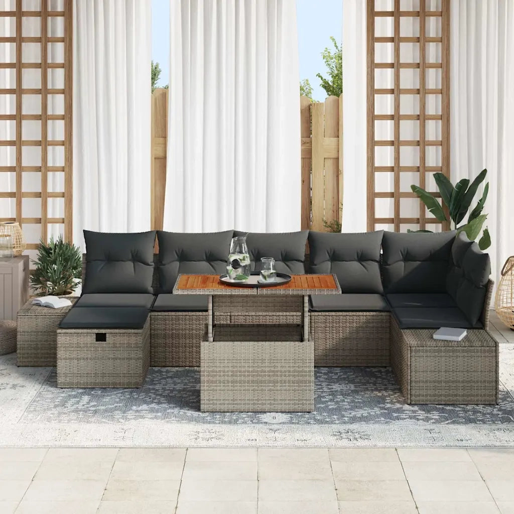 Set Divano da Giardino con cuscino 8 pcs Grigio polyrattan