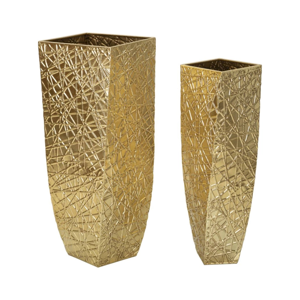 Set di 2 vasi Ritaldi, Complemento d'arredo, Anfora, Accessorio d'arredo, 34x34 h90 cm, Oro