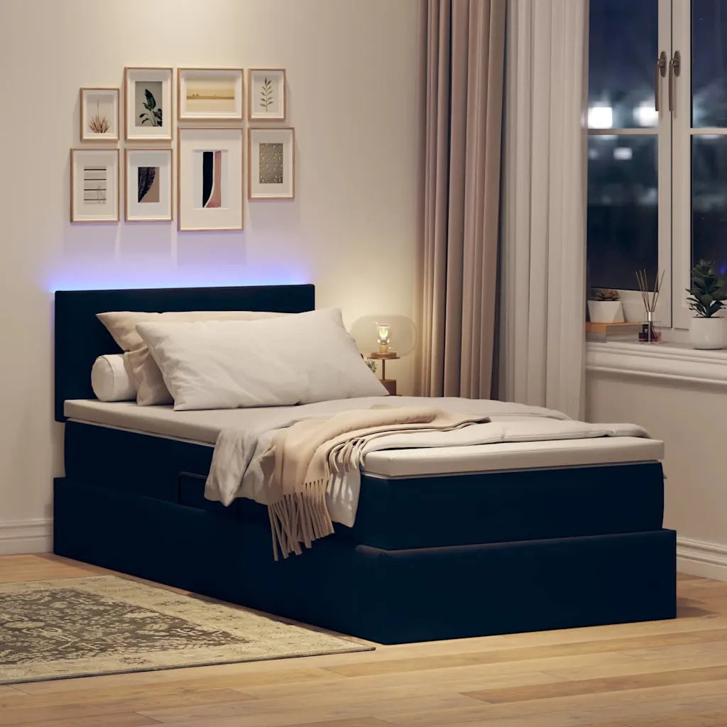 Letto con contenitore LED e materasso Nero 90 x 200 cm Velluto