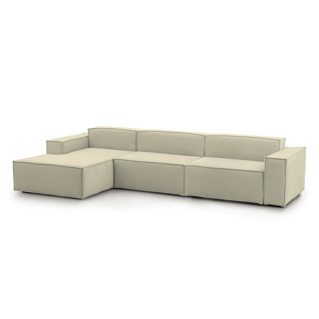 Divano fisso Atrillo, Divano componibile a 4 posti con penisola sinistra, Made in Italy, SofÒ  moderno in tessuto, Cm 340x170h70, Beige