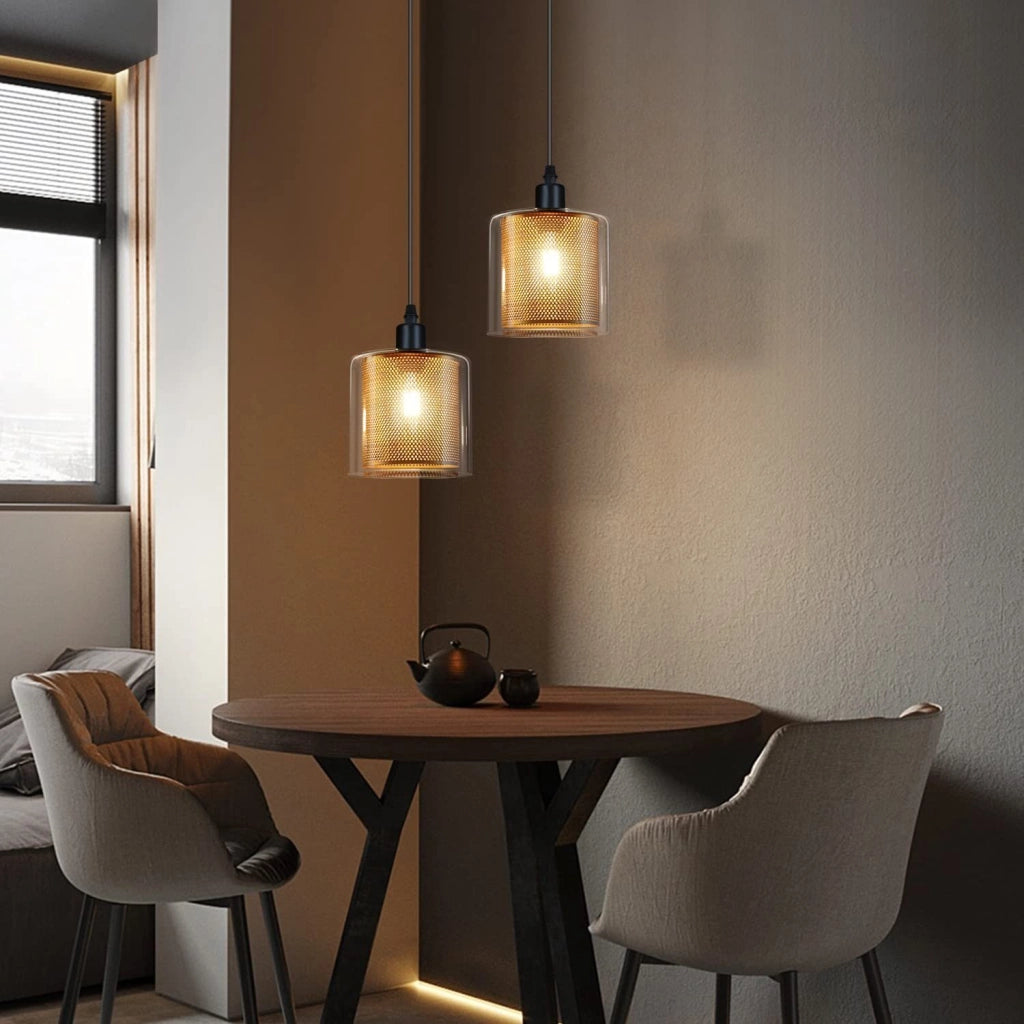 Lampada a sospensione ZMH vintage retr¨° vetro metallo industriale E14 per tavolo da pranzo