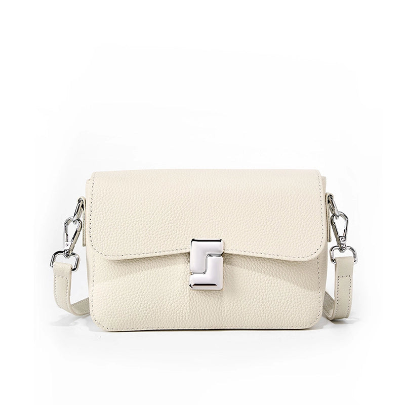 Borsa a tracolla piccola ed elegante da donna in vera pelle, con manico superiore, colore bianco.