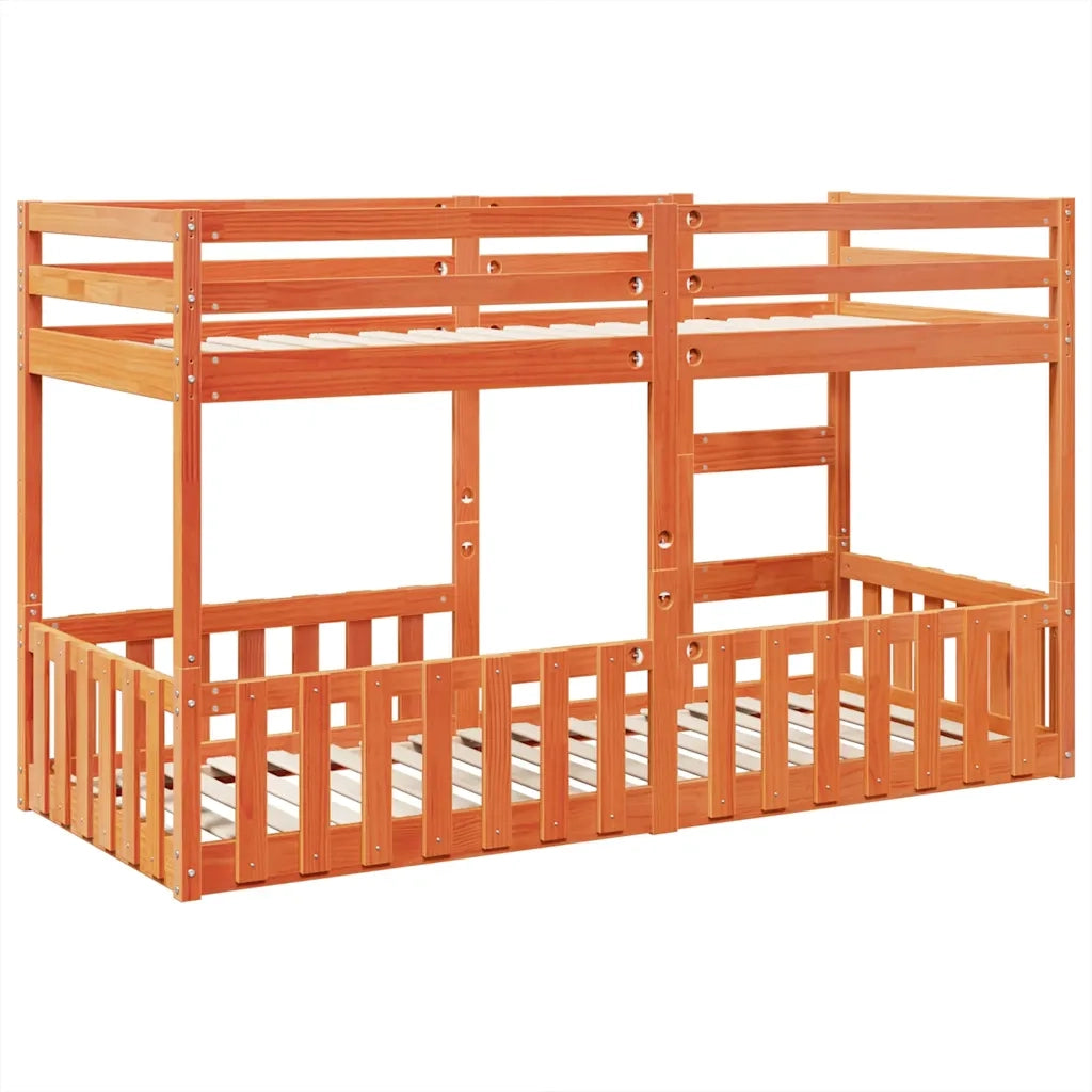 Letto a Castello Marrone Cera 90x200 cm in Legno di Pino