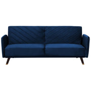 Divano Letto Tessuto Velluto Blu Navy Soggiorno Moderno 3 Posti Gambe In Legno Braccio A Pista