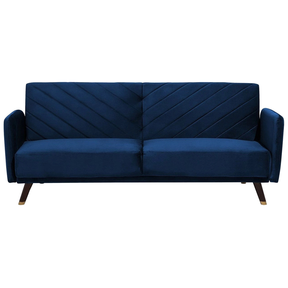 Divano Letto Tessuto Velluto Blu Navy Soggiorno Moderno 3 Posti Gambe In Legno Braccio A Pista
