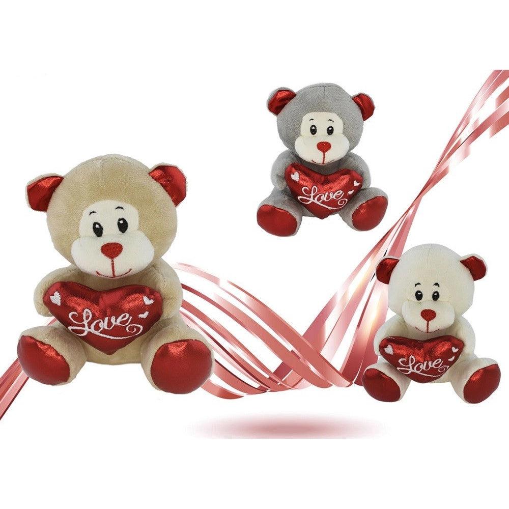 Trade Shop - Peluche Orsetto Con Cuore Scritta Love Lamè 16 Cm San Valentino 3 Col.ass. 93635 -