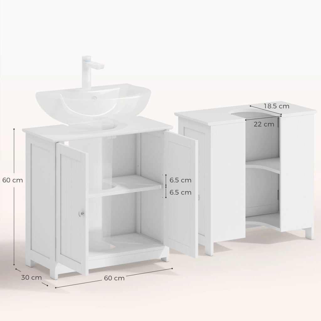 Mobile Sottolavabo a 2 Ante con Ripiano Regolabile e Intaglio a U, 60x30x60 cm, Bianco