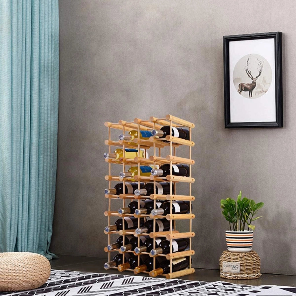 Scaffale Porta Bottiglie di Vino Fino a 40 Bottiglie, Cantinetta in Legno di Pino, 5 Ripiani, 44,5x24x86 cm, Materiale Ecologico, Colore Naturale