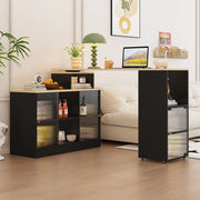 Tavolo bar allungabile con contenitore; mobile con ruote girevoli; MDF e vetro; nero