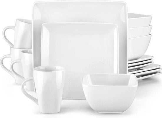 Servizio da tavola in ceramica da 16 pezzi - piatti, piatti per dessert, tazze - bianco - per 4 persone