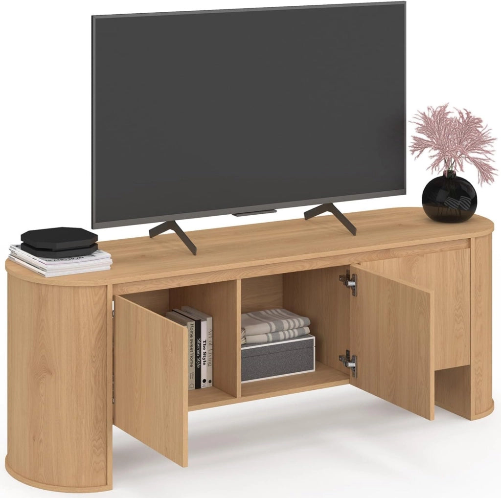 Mobile TV DIVIA 140 cm a 3 ante con design arrotondato in faggio