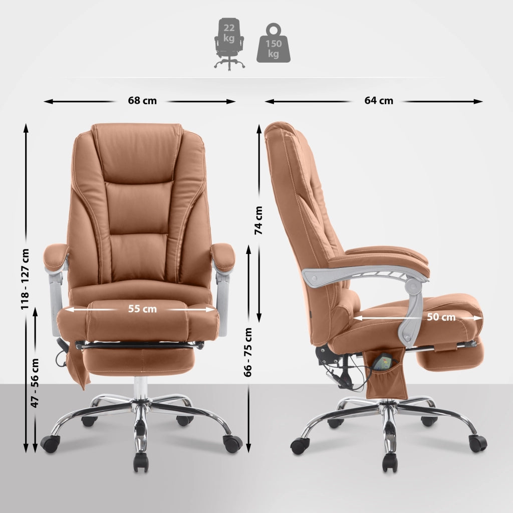Sedia da ufficio Pacific con funzione massaggio in similpelle marrone chiaro