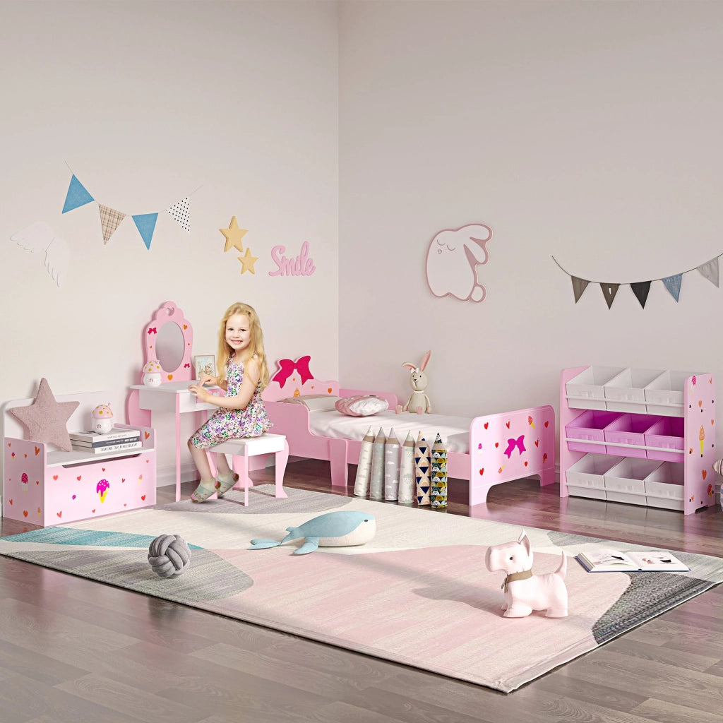 Letto per Bambini con Sponde 143x74x59 cm Fantasia Fiocco Rosa