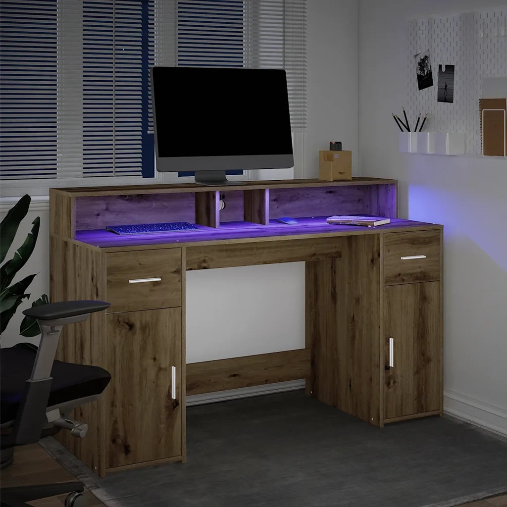 Scrivania con Luci LED Rovere 140x55x91 cm in Legno Multistrato