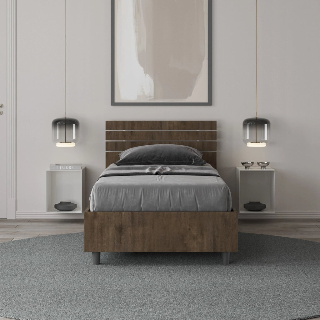 BS COM Letto singolo con rete 80x190 testata dritta con doghe noce