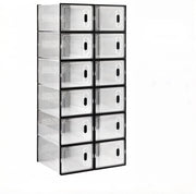 Set di 12 Scatole Impilabili per Scarpe in Plastica Trasparente e Nero, Dimensioni 25x18,5x35,5 cm