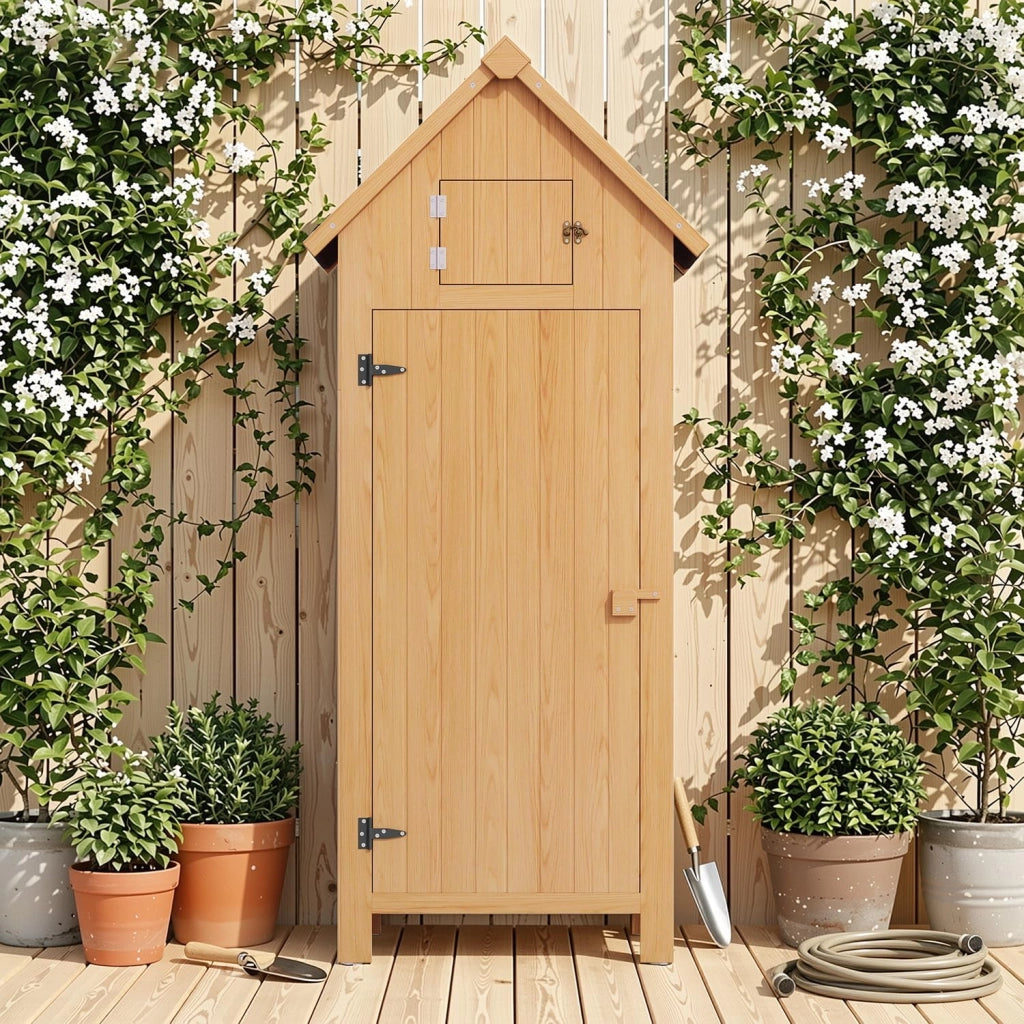 Armadio per Giardino, Casetta per Strumenti in Legno, Riposizione per Strumenti di Giardino con Ripiani con Tetto di Asfalto, per Prato, Giardino, Cortile, 77x54,2x179cm, Grigio (Natural)