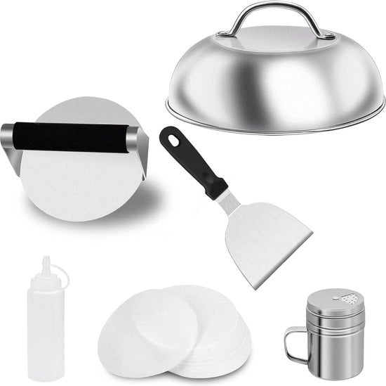 Set per Smash Burger con Utensili in Acciaio Inossidabile - Strumento per Sbriciolare Erbe - Accessori BBQ - Kit di Cottura per Smash Burger