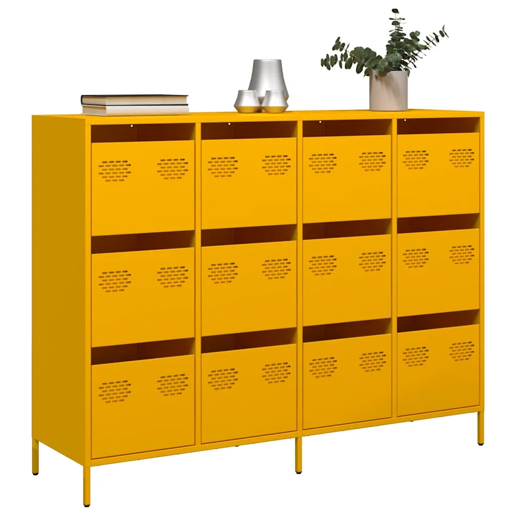 Credenza Giallo Senape 135x39x103,5 cm Acciaio Laminato Freddo