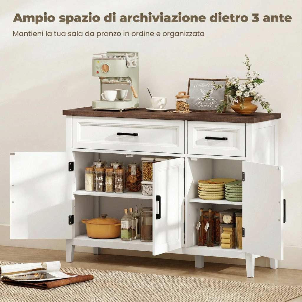 Credenza Cucina con Ante, Cassetti e Ripiani Regolabili ¨C zephmum ¨C Bianco, Legno