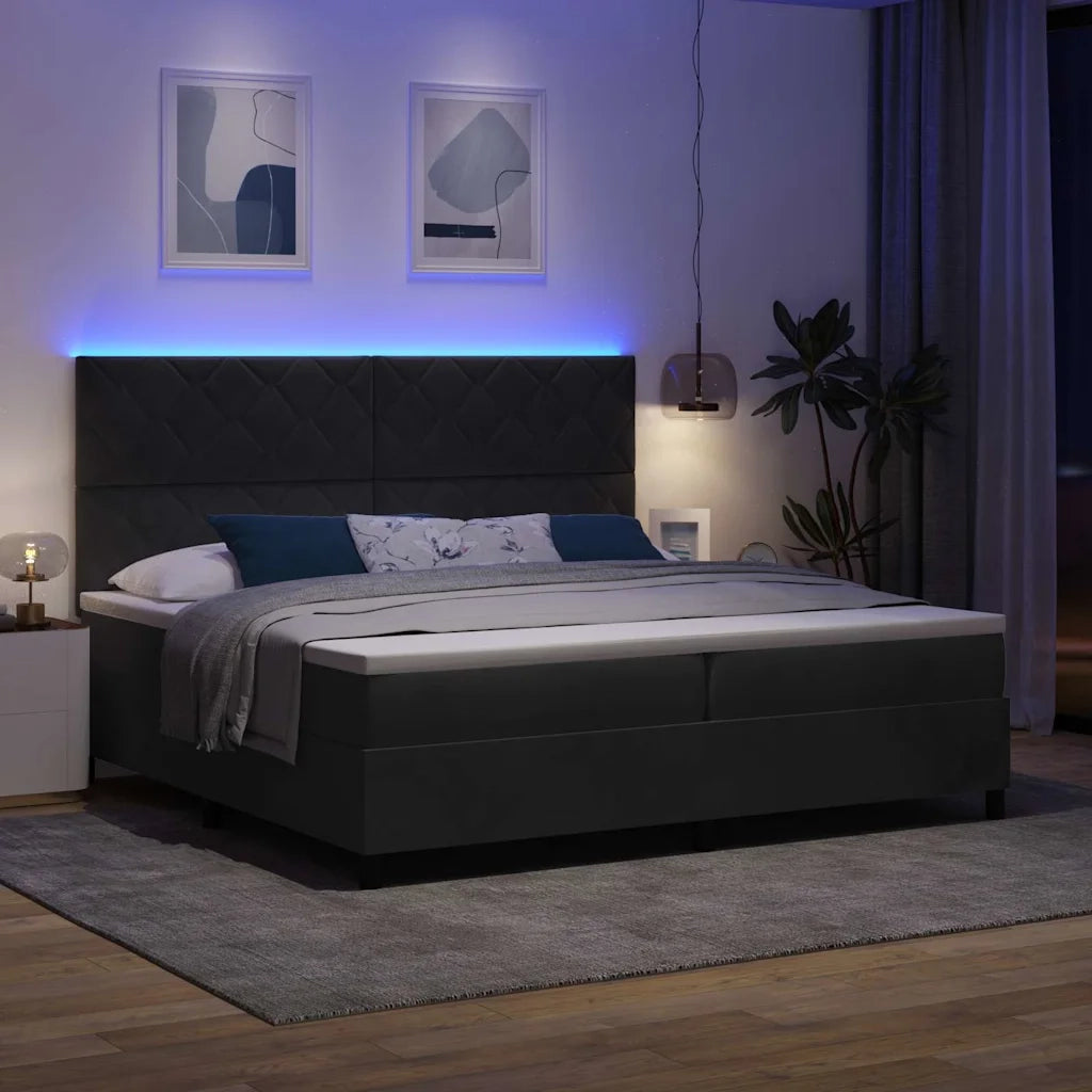 Letto a Sorgente LED con materasso Nero 200 x 200 cm Tessuto